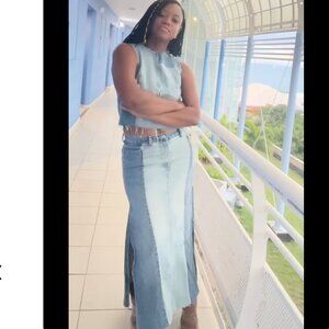 ZARA NEW PATCHWORK DENIM MIDI SKIRT M